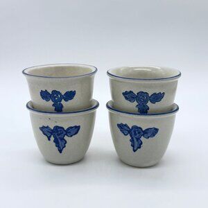 Pfaltzgraff Yorktown Floral Blue and Gray Stoneware Cups Set Of 4 Vintage